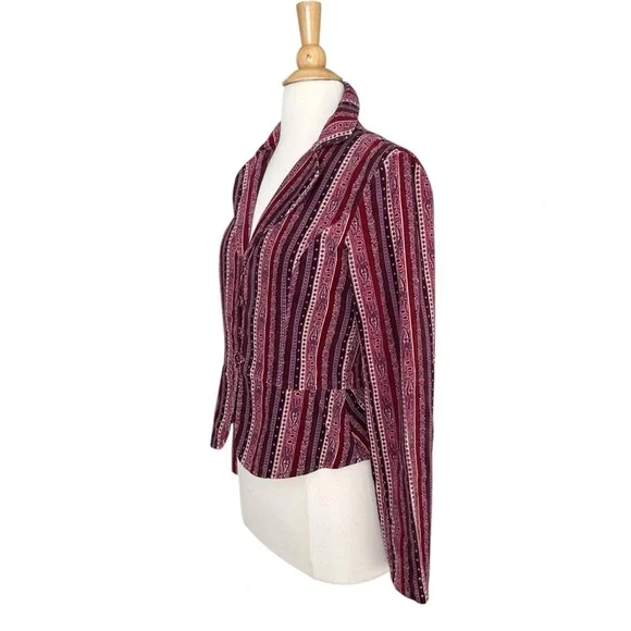 Vintage Inspired Boho Purple Velvet Stripe Blazer Jacket Hippie Retro 70s Small - Picture 6 of 13